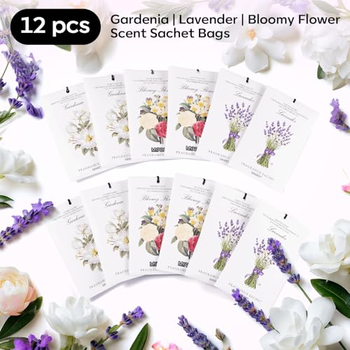 MYARO 12 Packs Scented Sachets for Drawer and Closet, Long-Lasting Potpourri Bags Closet Air Freshener Home Fragrance Sachet 3 Scents Options- Lavender, Bloomy Flower, Gardenia - color: Lavender Gardenia Jasmine