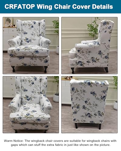 CRFATOP Waterproof Wing Chair Slipcovers 2 Piece Stretch Wingback Chair Cover Spandex Fabric Wingback Armchair Covers with Elastic Bottom for Living Room Bedroom Wingback Chair,B04 - color: Color B04