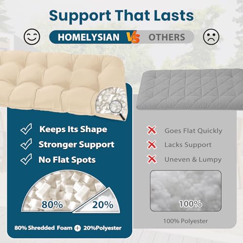 Tufted Bench Cushions for Outdoor Furniture, 59" x 18" Porch Swing Cushions Filled with Foam, Overstuffed Patio Cushions for Bench Loveseat with 2-3 Seats,Thick and Water Resistant, Beige - color: Beige, size: 59" x 18" x 5"