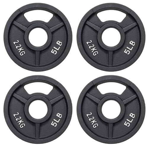 Fitvids 2-Inch Olympic and 1-Inch Standard Cast Iron Weight Plate for Strength Training & Weightlifting, Multiple Weights Available - color: Olympic (2-Inch Center), style: 5LB Set of 4