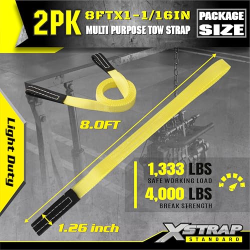 XSTRAP STANDARD 2PK 1''x 8FT Lift Sling Web Strap/Wear Guard End, Heavy Duty Flat Eye Lifting Sling with 2 Reinforced Loops for Tree Saver Lifting Furniture Appliances Machine - style: 2pk 1''x8ft