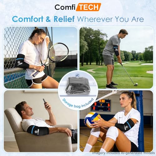 ComfiTECH Dual-Gel Elbow Ice Pack Wrap for 30-Minute Cooling & Injuries, Reusable Gel Forearm Brace for Tendonitis, Cold Compression Sleeve for Pitchers, Tennis Elbow & Golfer Arm Relief, M, 2 Packs - size: Medium
