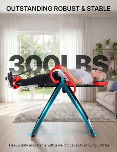 YOLEO Gravity Inversion Table for Back Pain Relief 2026 New Inversion Table w/Lumbar Support Easy to Assemble Back Stretcher Machine 300 lbs - color: Red02