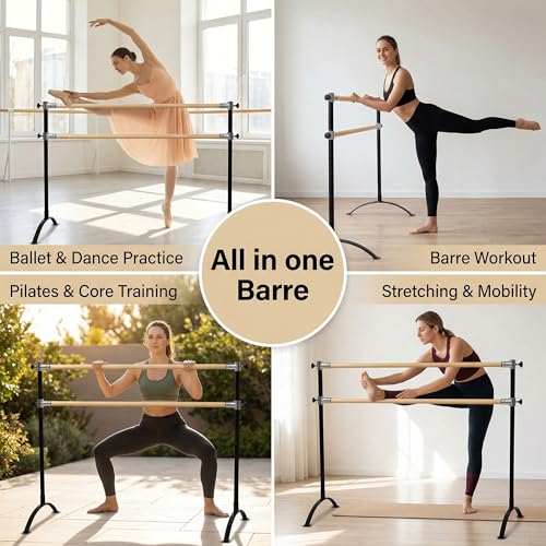 Artan Balance Ballet Barre Portable for Home or Studio, Adjustable Bar for Stretch, Pilates, Dance or Active Workouts, Single or Double, Kids and Adults (Curved Leg Double Bar 4 FT)