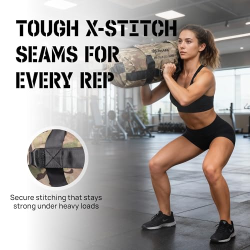 Yes4All Sandbags for Working Out, Adjustable Sand Bags for Weight Training with Handles, Multiple Colors & Sizes 5-200lbs - color: K. Camouflage - L (50 -125 Lbs)
