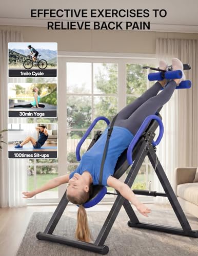YOLEO Gravity Inversion Table for Back Pain Relief 2026 New Inversion Table w/Lumbar Support Easy to Assemble Back Stretcher Machine 300 lbs - color: W1-Blue
