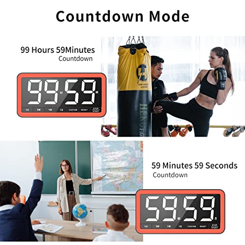 VOCOO Digital Kitchen Timer with 7.8” Extra Large Display, Magnetic LED, with 3 Brightness, 4 Alarms and 3 Volume Levels, Battery Powered Countdown Count Up Timer for Cooking, Classroom, Home Gym - color: Black Red