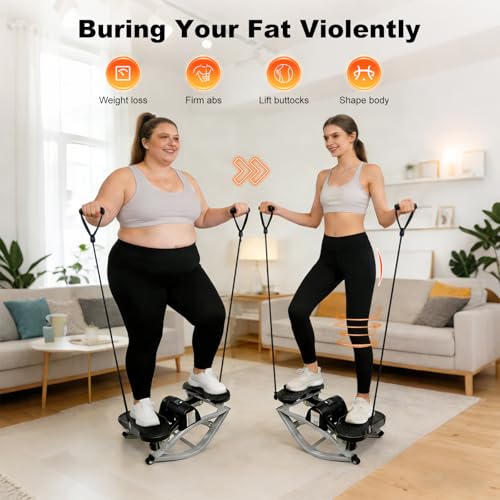 Rock Stepper Machine for Home Workout, 3D Lateral Rocking Fitness Stepper with 300lb Weight Capacity, Mini Stepper with Resistance Bands & LCD Monitor, Quiet Cardio Training Equipment