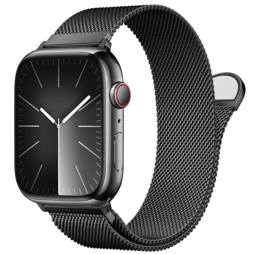 Stainless Steel Milanese Loop Compatible with Apple Watch Band 46mm 42mm 44mm 45mm 49mm men and women, Mesh Loop Magnetic Clasp Replacement for iWatch Bands Ultra Series11 10 9 8 7 SE 6 5 4 3 2 1 - color: Black, size: 44/45/46/49mm