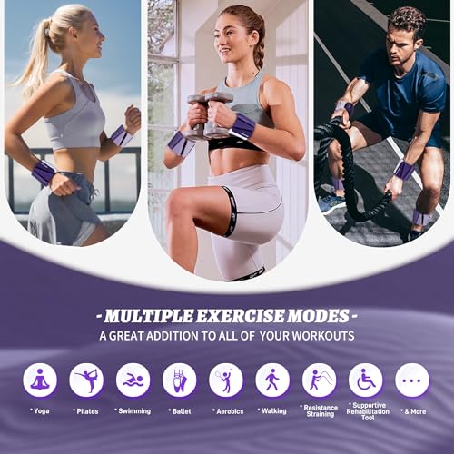 BECOJADDE Ankle Weights for Women Wrist Weights Set of 2 (1 lb/2 lb Each) Adjustable Arm Leg Weight for Womens Men Suitable for Walking Swimming Running Pilates Yoga Gym - color: Gradient Purple, size: 4lb Pair (2lb Each)