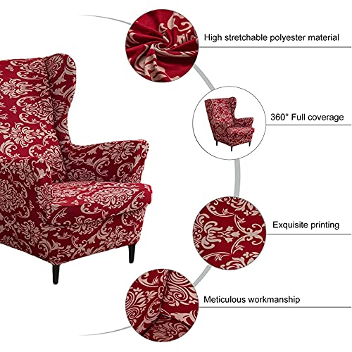 NILUOH Wingback Chair Slipcover 2 Pieces, Stretch Spandex Wingback Chair Covers Washable Slipcover for Wingback Armchairs Non-Slip Furniture Protector with Elastic Bottom for Living Room - color: 38