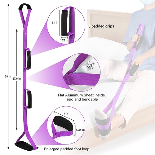 39'' Long Leg Lifter Strap with Padded Handgrips and Feet Loop,Rigid Leg Lifter Hip&Knee Replacement Surgery Recovery Kit,Mobility Aids Foot Lifter Easily Get in and Out of Bed,Car,Wheelchair - color: Pink, size: 39 Inch
