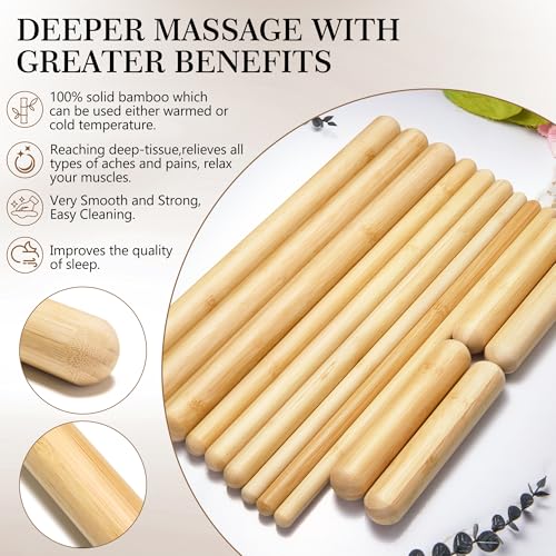Bamboo Massage Sticks,Guasha Massage Roller Tool for Body Shaping & Relaxing Muscles 5pcs (0.59Inch*15Inch) - size: 0.59Inch*15 Inch