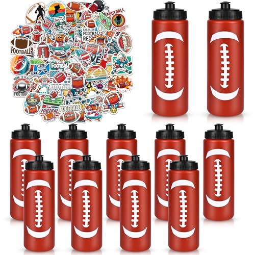 Football Party Favors, 12 Pack Football Water Bottles with 300 PCS Stickers, 20 oz Sports Squeeze Bottle, BPA-Free Reusable Water Bottles Bulk for Boys, Gifts For Team - style: 4# 12 Pack-Football