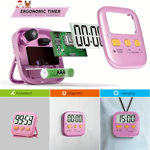 Antonki 2 Pack Digital Timer for Kids, Magnetic Countdown Kitchen Timers for Cooking, Egg, Classroom, Teacher, Exercise, Study, Oven - Battery Included - color: 2 * Dreamy Pink + Blue ( 95%+select for Boy & Girl )