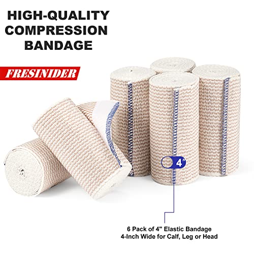 FRESINIDER Premium Elastic Bandage Wrap, 6 Pack 4" Cotton Latex Free Compression Bandage Wrap with Touch Closure at Both Ends, Support & First Aid for Sports, Medical, and Injury Recovery - color: 6 Pack X 4 Inches