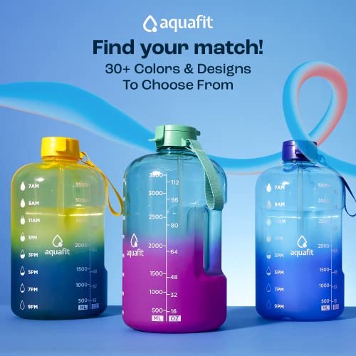 AQUAFIT Half Gallon Water Bottle with Motivational Quotes | BPA Free 64 oz Water Bottle with Straw and Chug Lids - Leakproof Gym Water Bottle with Carry Handle (Blue Skies) - color: Blue Skies, style: 64 oz - 2 Lids