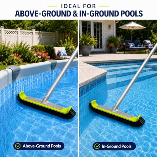 Sepetrel 17.5" Pool Brush Head for Cleaning Walls,Heavy Duty Inground/Above Ground Swimming Pool Scrub Brushes with Premium Strong Bristle & Reinforced Aluminium Back - size: Curved Edge for Walls