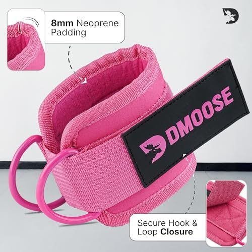 DMoose Ankle Strap for Cable Machine - One Size Fit with Premium Padding, Workout Kickback Ankle Cuffs, Ankle Bands for Working Out, Booty Workouts, Leg Extension, Hip Abductors & Lower Body Exercises - color: All Pink - Single