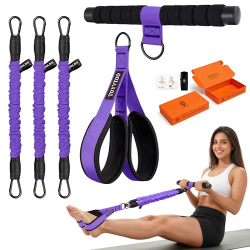 3-Tube Pedal Resistance Band w/Handles, 30/40LBS Sit Workout Gear | Home pedal puller for abs waist leg glutes core pilates training, portable gear for men women daily exercise - color: purple, size: 30lbs