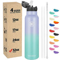 Han's Bottle Sports Water Bottle - 32 Oz, Straw Lid, Leak Proof, Vacuum Insulated Stainless Steel, Double Walled, Thermo Mug,Lilac green - color: Lilac green, size: 32 Ounces