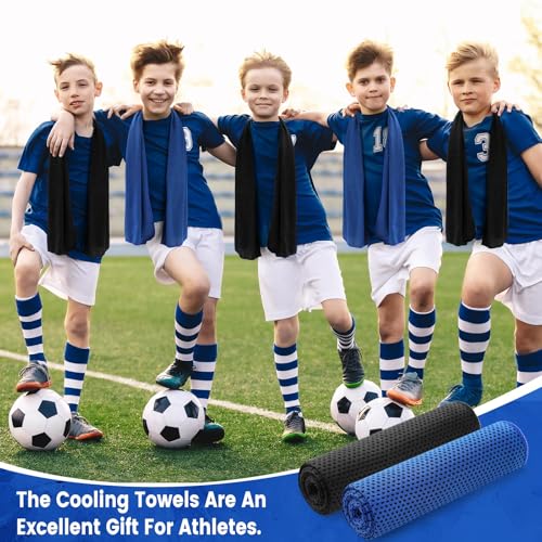 Hosuly 100 Pack Cooling Towels, 40"x12" Cooling Towels for Neck and Face Breathable Soft Chilly Sweat Rag Microfiber Sport Rags for Gym Yoga Golf Running - color: Deep Blue, Black