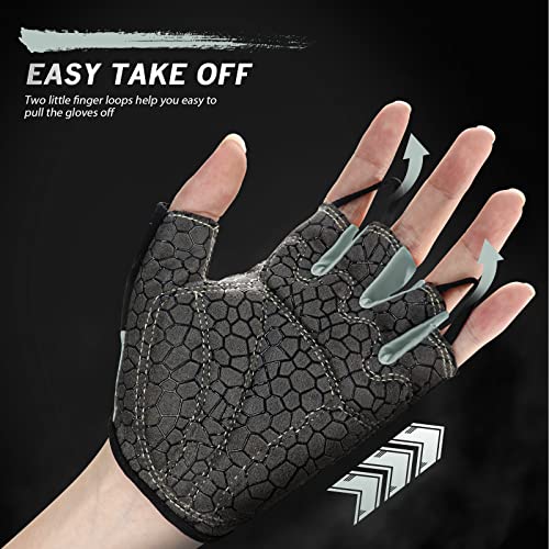 Bike Gloves for Men Women with Anti-Slip Shock-Absorbing Pad, Light Weight Half-Finger Cycling Gloves - color: Black&gray, size: Large