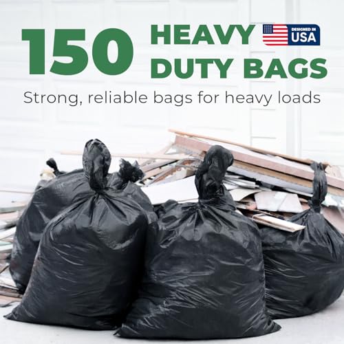 EconoHome Heavy Duty Contractor Garbage Bags - 2.8 Mil Extra Thick - 55-60 Gallon Trash Bags for Construction, Demo & Commercial Use, Lawn & Yard Cleanup - Extra Large 38x53" Made in USA, 150 Count