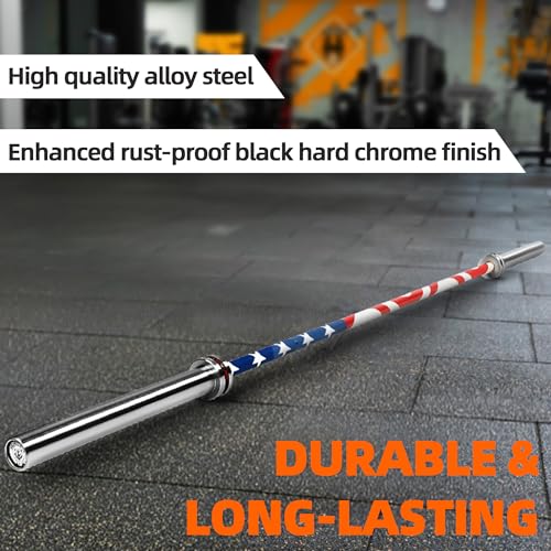 Fitvids Olympic Cerakote Barbell for Home & Commercial Gyms, 190K PSI Tensile Strength Rated for up to 1500LB Capacity - color: Flag