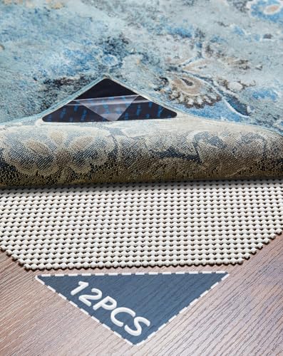 Veken Rug Gripper Pad for Hardwood Floors Tile Floors with 12 Pcs Rug Tape, Thick Cushion Non Slip Rug Pads for Area Rugs, Under Carpet Anti Skid Mat, Keep Your Rugs Safe and in Place, 2x3 Ft - size: 2' x 3' (Rectangular), style: White (Add 12 Rug Gripper