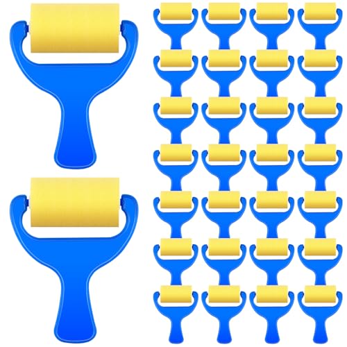 Tenceur Foam Paint Roller for Kids, 50 Pcs 3" Foam Paint Small Sponge Brushes with Blue Handle for Young Artists, Reusable & Washable Early School Classroom Supply for Crafts, Graffiti, DIY Art