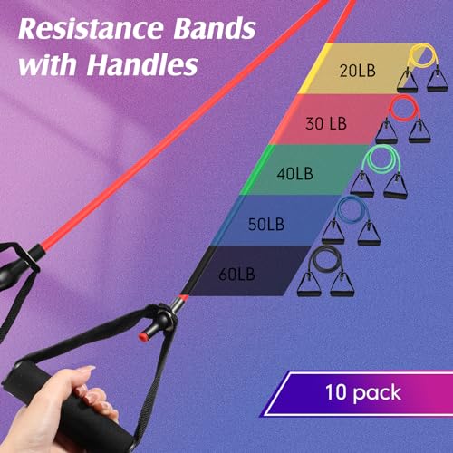 Shappy 10 Pcs Resistance Bands with Handles Exercise Stretch Bands for Exercise Woman Man Training Physical Therapy Workouts Fitness - color: Multicolor