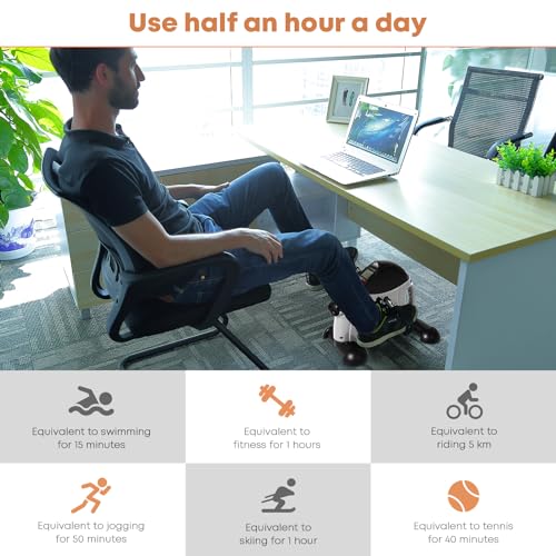 Mini Exercise Bike, AGM Under Desk Bike Pedal Exerciser Foot Cycle Arm & Leg Pedal Exerciser with LCD Screen Displays - color: White
