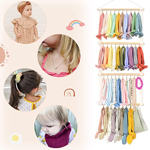 POVETIRE Headband Holder Head Bands Organizer for Girls, Baby Headbands Hair Accessories Organizer Storage Wall Hanging Decor for Nursery Toddler Girls Room - color: Beige