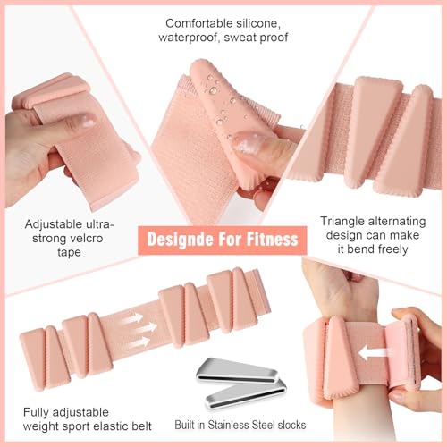 Wrist Weights, Adjustable Wrist Ankle Weights for Women, Wearable Arm & Leg Weights Set of 2(1 lb Each), Weighted Bangles for Walking, Yoga, Dance, Barre, Gym - color: Salmon