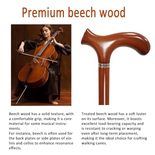 Wooden Walking Cane with 5 Height for Men and Women, Handmade Wood Cane with Comfort Grip Handle, Supportive Mobility Aid for Seniors, Fashionable & Classic Lightweight Stick - color: Brown, size: 33inch