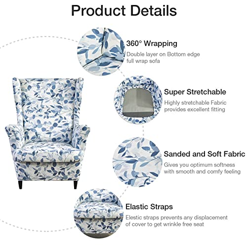 NILUOH Wingback Chair Slipcover 2 Pieces, Stretch Spandex Wingback Chair Covers Washable Slipcover for Wingback Armchairs Non-Slip Furniture Protector with Elastic Bottom for Living Room - color: 22