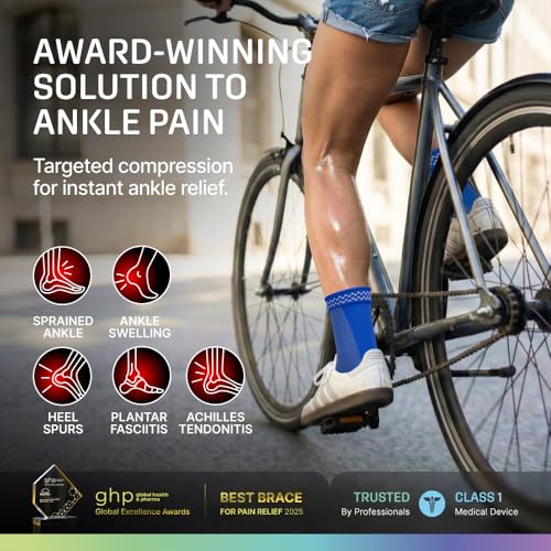 Modvel Foot & Ankle Brace Socks for Sprained Ankle Compression Sleeve - Foot Support for Women & Men - Tendonitis & Arthritis Ankle Brace Sports Running, Torn Ligaments & Women Stabilizing Ankle Wrap - color: Blue, size: Medium