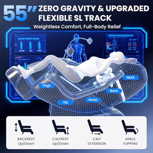 4D Massage Chair Full Body with Space Walk & Ankle Stretch, 2026 Zero Gravity 55“ SL-Track Shiatsu Massage Chair Recliner, Electric Calfrest Extension & Foot Rollers, AI Voice Control S002 Black - color: Black