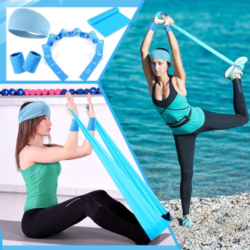 Poen 18 Pcs Home Pilates Kit for Women Pilates Ball and Ring Circle Set Yoga Fitness Essential with 5 Resistance Band Stretching Strap Non Slip Sock Ball Core Slider Wristband Headband Gym Bag - color: Blue