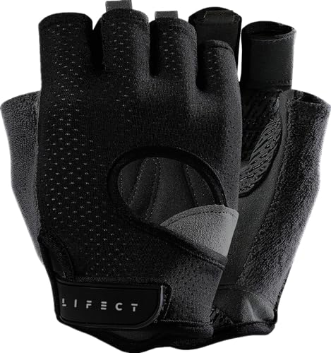 LIFECT Freedom Workout Gloves, Knuckle Weight Lifting Shorty Fingerless Gloves with Curved Open Back, for Powerlifting, Gym, Women and Men - color: Black, size: Large
