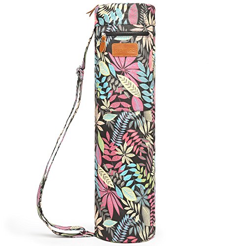 Yoga Mat Bag for Women & Men, Full-Zip Canvas Pilates Bag with Pockets | Lightweight Yoga Mat Carrier with Adjustable Shoulder Strap, Fits 1/4 & 1/3 Inch Thick Mats, for Studio Gym Travel Workout - color: Colorful leaves