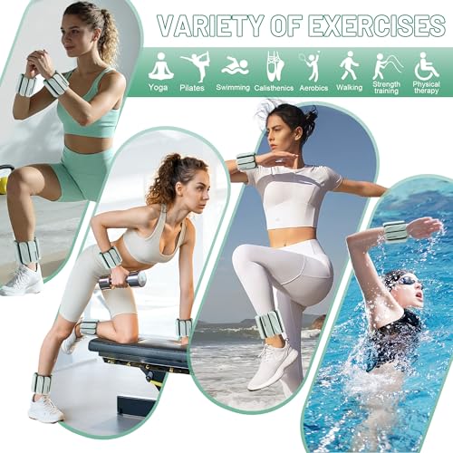 BECOJADDE Ankle Weights Set of 2 (1 lb/2 lb Each) for Women Men Adjustable Wrist Bracelet for Home Gym Weighted Bangles Wristbands Leg Arm Weights for Walking Swimming Running Pilates Yoga Gym - color: Mint Forest, size: 4 Lb Pair (2 Lb Each)