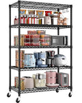 PrimeZone 36" W x 16" D x 79" H Wire Storage Shelves with Wheels, 5 Tier NSF Certified Heavy Duty Adjustable Kitchen Shelving Unit, Bakers Rack Organizer Rolling Metal Shelf for Garage Closet Pantry - size: 36"W x 16"D x 79"H