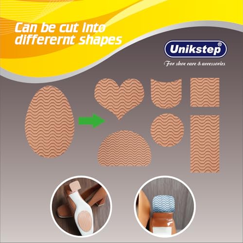 UNIKSTEP 6 Pairs (12 Pieces) Shoe Sole Non Slip Pads, Anti Skid Self Adhesive Rubber Grips, Shoe Bottom Front Sole and Heel Noise Reduction Protector Cushions (Khaki with Wave Pattern) - color: Khaki With Wave Pattern