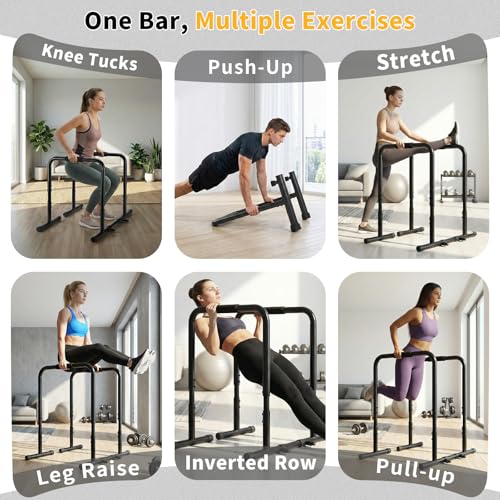 NEWBULIG Dip Bar Station, Adjustable Parallel Parallettes Bar with Soft High-Density Foam Handles, Heavy Duty Dip Stands Workout Equipment for Home, Gym, Patio, Office - color: Classic Black