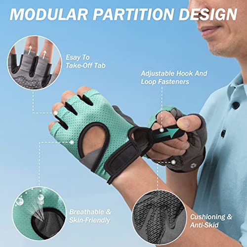 LIFECT Freedom Workout Gloves, Knuckle Weight Lifting Shorty Fingerless Gloves with Curved Open Back, for Powerlifting, Gym, Women and Men - color: Aqua, size: X-Small
