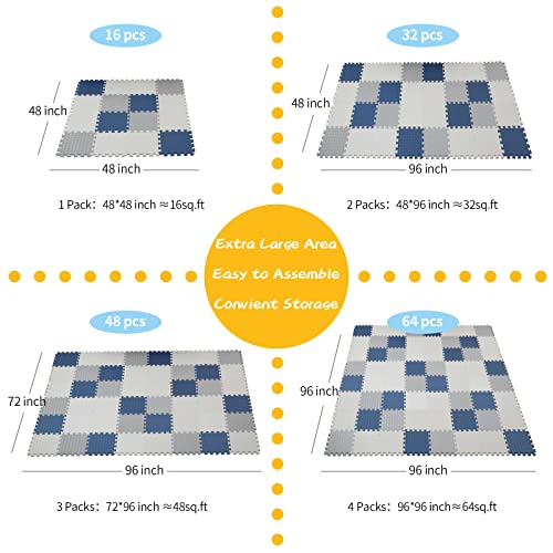 Foam Play Mat for Toddlers, EVA Non-Toxic Interlocking Floor Mats with Solid Colors, Squares Baby Play Mat, EVA Foam Floor Mat Foam Mats for Kids, Baby, 16 Tiles(White/Light Gray/Dark Blue) - color: White/Gray/Dark Blue, size: 16 Pcs/47.2*47.2