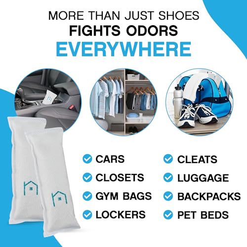 NonScents Shoe Deodorizer 2-Pack (4 Count) - Odor Eliminator, Air Freshener, Smell Absorber, Scent Remover for Shoes, Gym Bags, Soccer Cleats, Closets, Pet Area, Reusable - Shoe Deodorant - size: 1 Count (Pack of 4)