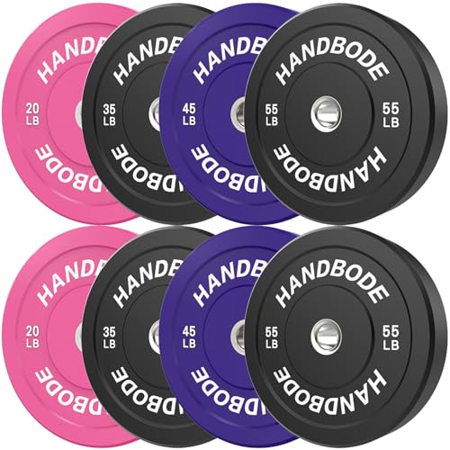 HANDBODE 2-Inch Weight Plates High Bounce, Olympic Bumper Plate Set 45/100/160/190/260/300lb, Colored Weight Plates Set for Home Gym, Barbell Weights Rubber Strength Training Plate for Weight Lifting - size: 310 lb Set (Pair of 20, 35, 45, 55 lb), style: